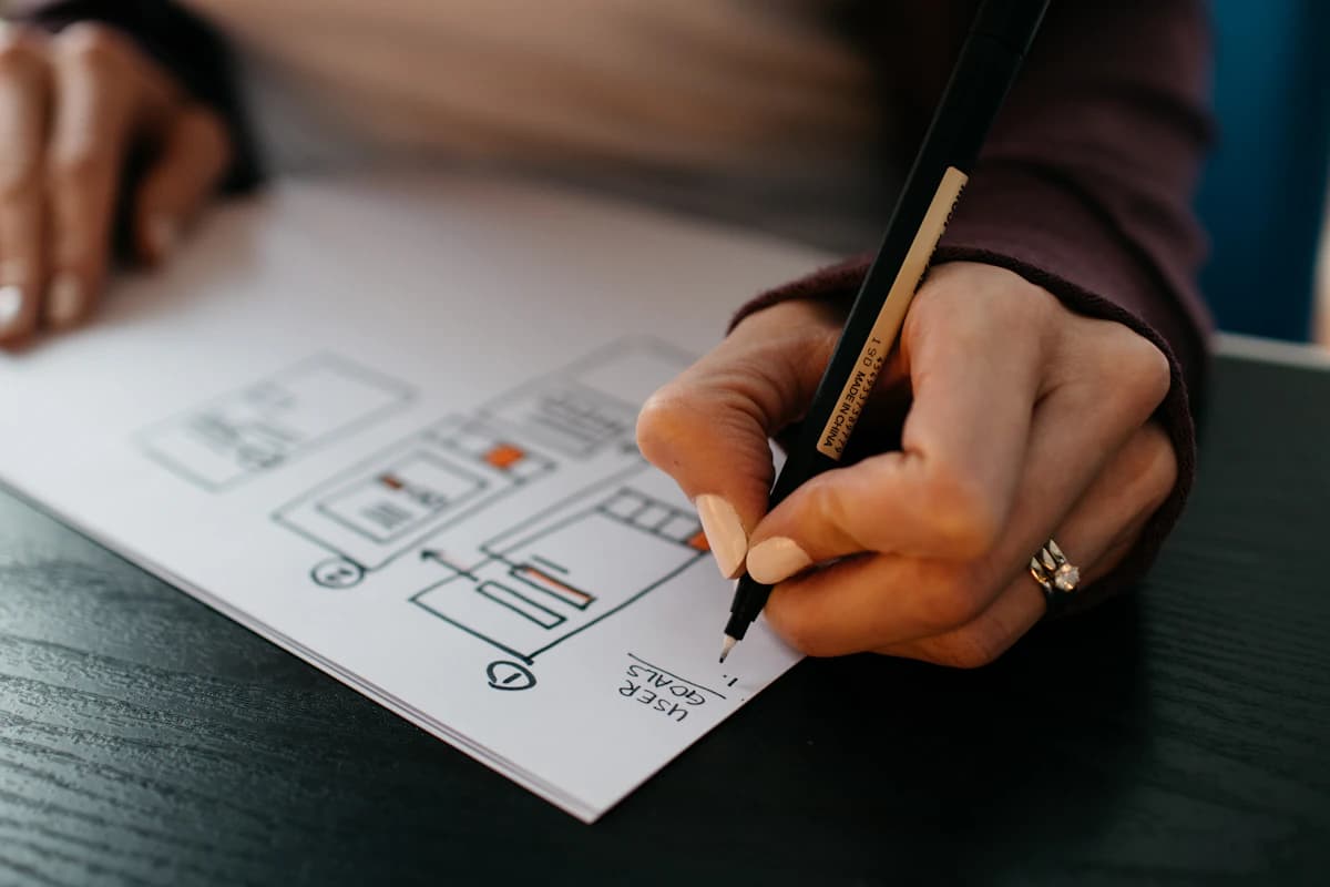 Product designers and developers mapping out wireframe sketches